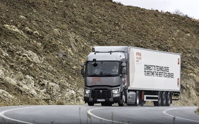 4k, renault t, road, 2017 lkw, semi-trailer truck, trucks, renault