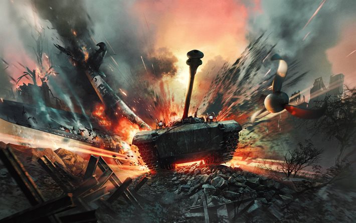 War Thunder, juego en línea, la II Guerra Mundial, el cartel, el tanque, la batalla, el 4k