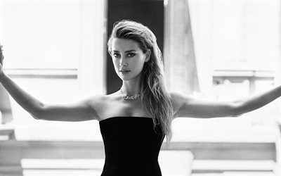 Amber Heard, monochrome portrait, photo shoot, Hollywood star, American actress, 4k