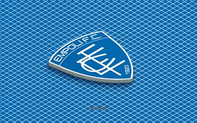 4k, Empoli FC isometric logo, 3d art, Italian football club, isometric art, Empoli FC, blue background, Serie A, Italy, football, isometric emblem, Empoli FC logo