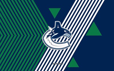 logo des canucks de vancouver, 4k, équipe canadienne de hockey, fond de lignes vertes bleues, canucks de vancouver, lnh, etats unis, dessin au trait, emblème des canucks de vancouver, le hockey