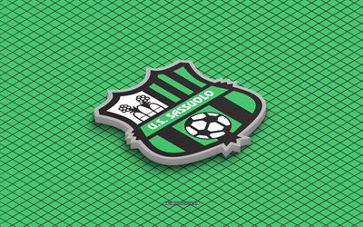 4k, US Sassuolo isometric logo, 3d art, Italian football club, isometric art, US Sassuolo, green background, Serie A, Italy, football, isometric emblem, US Sassuolo logo, Sassuolo