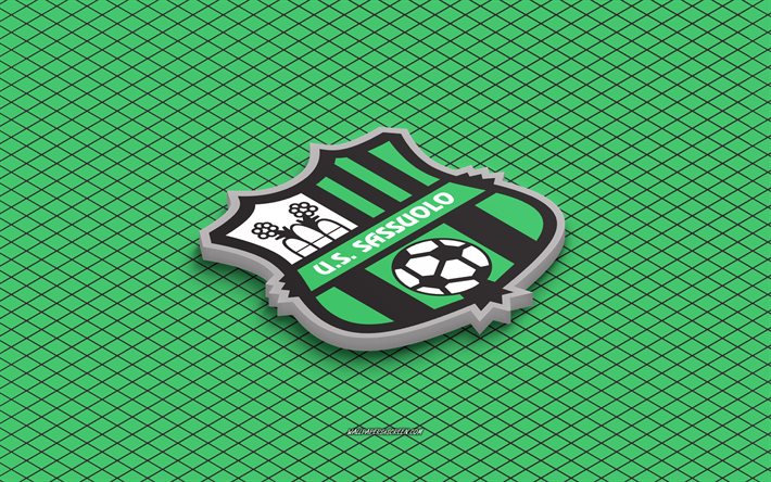 4k, US Sassuolo isometric logo, 3d art, Italian football club, isometric art, US Sassuolo, green background, Serie A, Italy, football, isometric emblem, US Sassuolo logo, Sassuolo