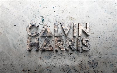 Calvin Harris stone logo, 4K, stone background, scottish DJs, Calvin Harris 3D logo, music stars, creative, Calvin Harris logo, grunge art, Calvin Harris