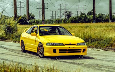 honda integra tipo r, 4k, messa a punto, auto del 1993, hdr, supercar, giallo honda integra, honda integra del 1993, auto giapponesi, honda