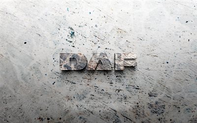 logo in pietra daf, 4k, sfondo di pietra, logo daf 3d, marchi automobilistici, creativo, il logo daf, arte del grunge, daf