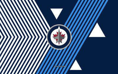 winnipeg jetsin logo, 4k, kanadan jääkiekkojoukkue, taustalla sinisiä valkoisia viivoja, winnipeg jets, nhl, usa, viivapiirros, winnipeg jetsin tunnus, jääkiekko