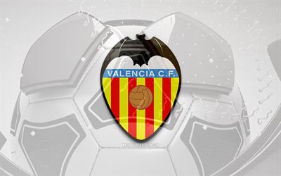 バレンシア cf の光沢のあるロゴ, 4k, 黒のサッカーの背景, ラ・リーガ, サッカー, スペインのサッカークラブ, バレンシア cf 3d ロゴ, バレンシアcfのエンブレム, バレンシア fc, フットボール, スポーツのロゴ, バレンシアcfのロゴ, バレンシアcf