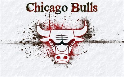 chicago bulls, logo, basquete clube, grunge, nba, fundo cinza