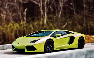 supercars, carretera, 2015, Lamborghini Aventador LP700-4, desenfoque, amarillo aventador
