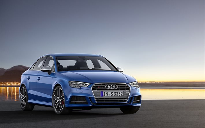 sedan, sahil, 2017, Audi S3, mavi Audi