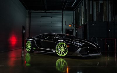 supercar, B-Forgiato, tuning, 2015, Lamborghini Aventador LP700-4, nero Aventador