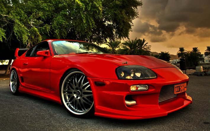 Toyota Supra, HDR, coupe, red supra, tuning, Toyota