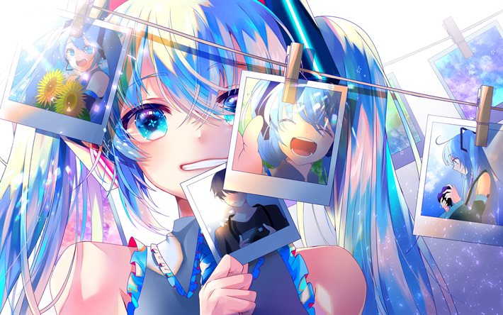 Hatsune Miku, तस्वीर, Vocaloid वर्ण, नीले बालों के साथ लड़की, मंगा, Vocaloid