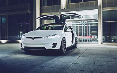 Tesla Model X, 4k, la nuit, à 2020, les voitures, les voitures de luxe, 2020 Tesla Model X, voitures américaines, Tesla