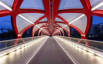 Calgary, köprü, modern mimari, akşam şehir, Kanada