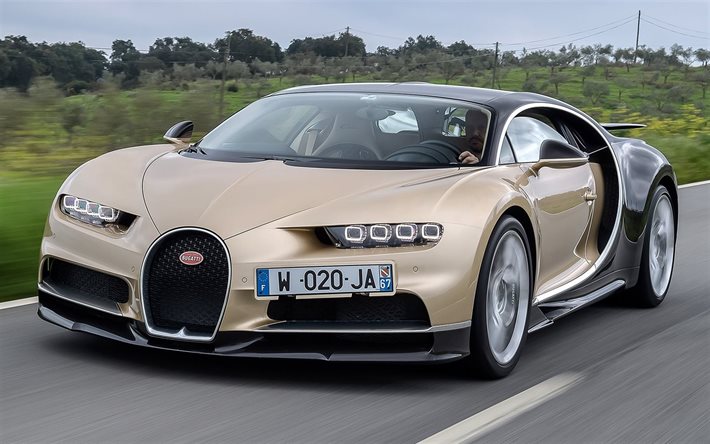 supercars, Bugatti Chiron, 2017 cars, movement, beige Chiron, Bugatti