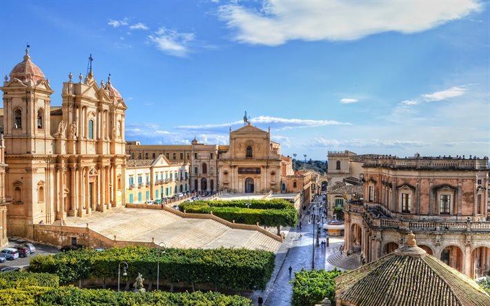 Noto, Sicily, Italy, summer, Cathedral of Noto, Roman Catholic cathedral, Siracusa