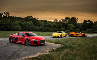 Audi R8, Porsche 911, McLaren 650S, supercars