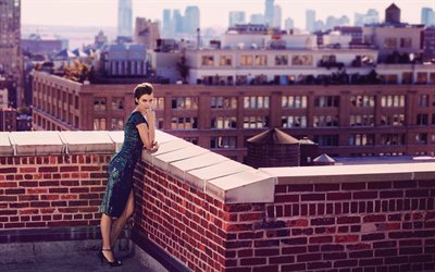 Lauren Cohan, l'actrice Américaine, brunette, belle femme, vert mousseux robe