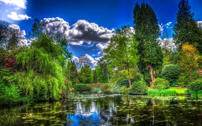 Tatton Park, verano, estanque, Cheshire, Inglaterra, Reino Unido, HDR
