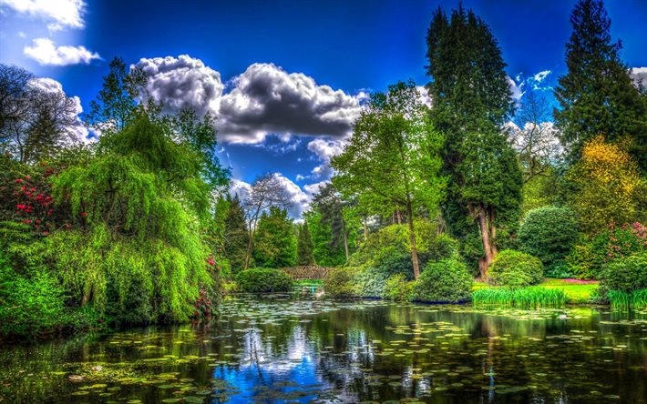 Tatton Park, yaz, pond, Cheshire, İngiltere, Birleşik Krallık, HDR