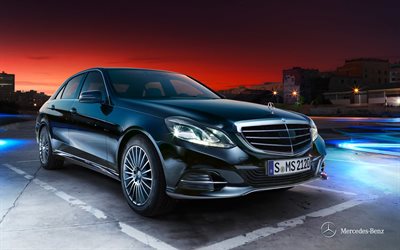 los sedanes de 2016, Mercedes-Benz C-class, w212, aparcamiento, mercedes negro