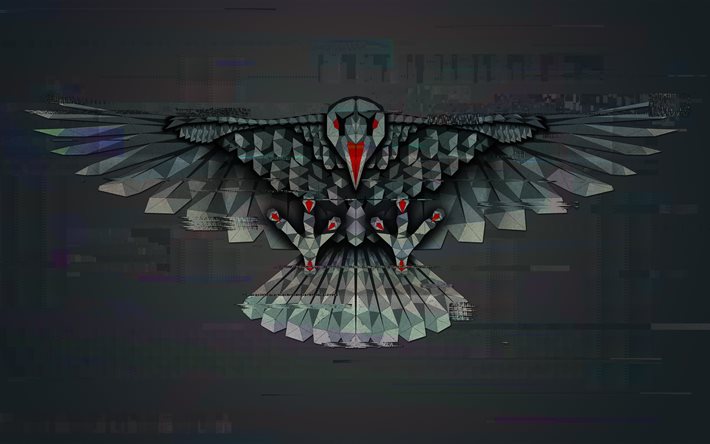 creativo, águila, fondo gris, glitch raven