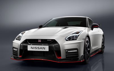 sportcars, 2017, Nissan GT-R Nismo, studio, white nissan