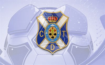 cd tenerife glossy logo, 4k, ブルーフットボールの背景, laliga2, サッカー, スペインのフットボールクラブ, cd tenerife 3dロゴ, cd tenerife emblem, tenerife fc, フットボール, la liga2, スポーツロゴ, cdテネリフェロゴ, cdテネリフェ