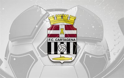 FC Cartagena glossy logo, 4K, black football background, LaLiga2, soccer, spanish football club, FC Cartagena 3D logo, FC Cartagena emblem, Cartagena FC, football, La Liga2, sports logo, FC Cartagena logo, FC Cartagena