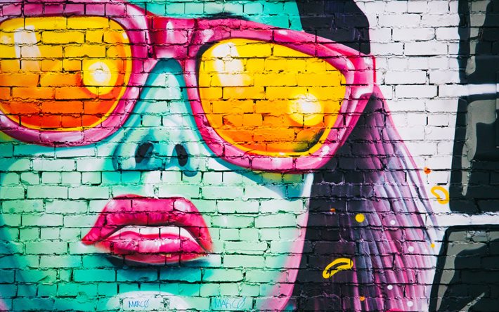 female face, wall, graffiti, creative