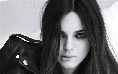 Kendall Jenner, model, portre, siyah ve beyaz fotoğraf, güzel kız