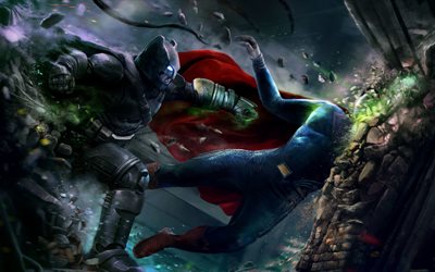 Batman V Superman, battle, art, superhero