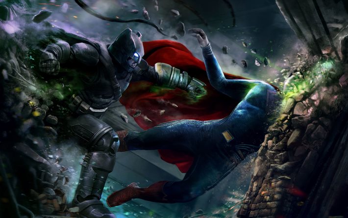 batman v superman, batalha, arte, super-herói