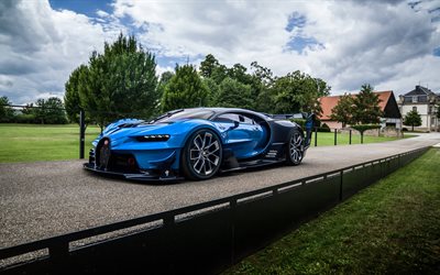 Bugatti Vision Gran Turismo, supercars, 2016, route, village