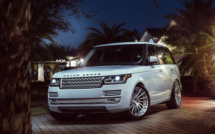 Range Rover Vogue, night, tuning, luxury cars, SUVs, white range rover
