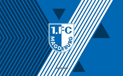 1 magdeburg fc logosu, 4k, alman futbol takımı, mavi beyaz çizgiler arka plan, 1 magdeburg fc, bundesliga 2, almanya, hat sanatı, 1 magdeburg fc amblemi, futbol