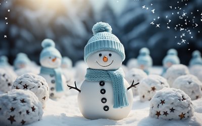 muñeco de nieve, invierno, nieve, figuras de invierno, muñeco de nieve 3d, personajes de cuento de hadas, muñecos de nieve
