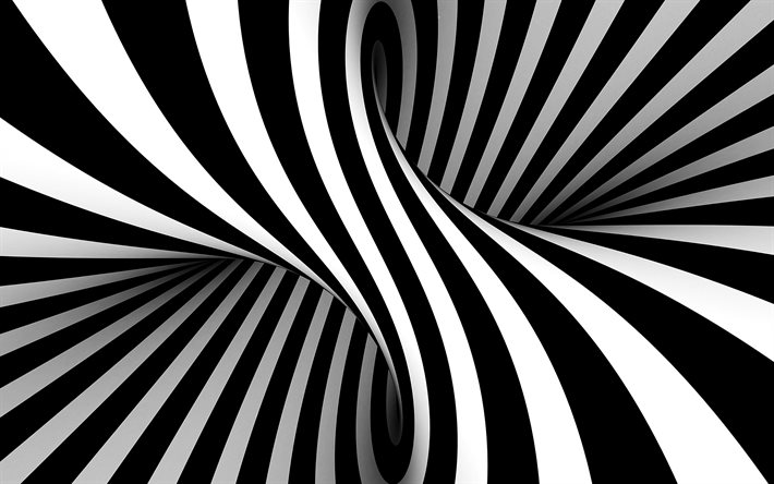siyah beyaz 3d figür, swirl 3d figürü, 3d swirl art, göz yanılması, 3d girdap, vasarely sanat