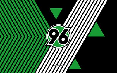 hannover 96ロゴ, 4k, ドイツのサッカーチーム, 緑の黒い線の背景, ハノーバー96, ブンデスリーガ2, ドイツ, 線画, hannover 96エンブレム, フットボール