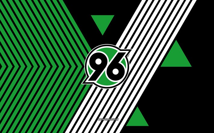 hannover 96  logo, 4k, saksan jalkapallojoukkue, vihreät mustaviivat tausta, hannover 96, bundesliga 2, saksa, linjataide, hannover 96  tunnus, jalkapallo