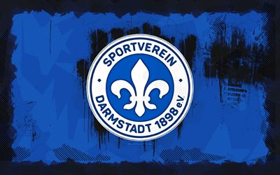 sv darmstadt 98 logo grunge, 4k, bundesliga, fond grunge bleu, football, emblème sv darmstadt 98, sv darmstadt 98 logo, sv darmstadt 98, club de football allemand, darmstadt fc