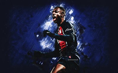 ousmane dembele, psg, フランスのフットボール選手, 青い石の背景, パリ・サンジェルマン, フランス, フットボール