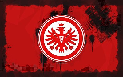 Eintracht Frankfurt grunge logo, 4k, Bundesliga, red grunge background, soccer, Eintracht Frankfurt emblem, football, Eintracht Frankfurt logo, Eintracht Frankfurt, german football club, Eintracht Frankfurt FC