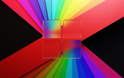 شعار windows 11 glass, 4k, خلفية ملونة, شعار windows 11, شعار windows 11 3d, أنظمة التشغيل, العمل الفني, windows 11
