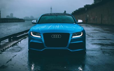 Audi S5, supercars, tuning, rain, blue audi
