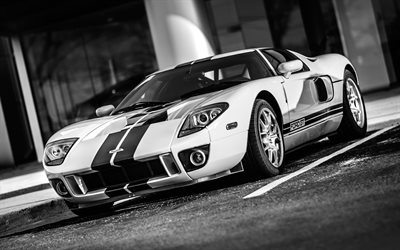 Ford GT, supercars, monochrome
