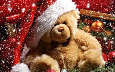 New Year, teddy bear, gifts, christmas decorations