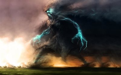 monstruo, tormenta, tornado, rayo